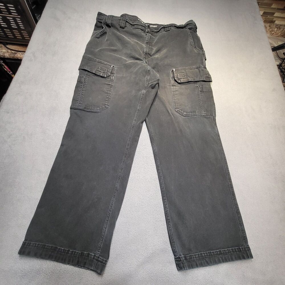 Duluth Trading Pants Mens 42x30 Black Cargo Straight Leg Canvas Distressed